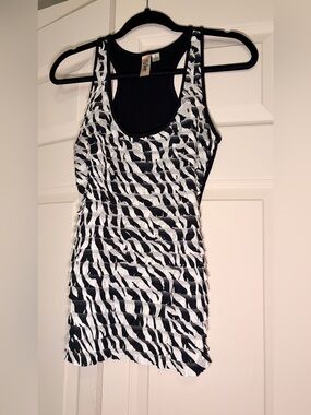 L8teR Black & White Zebra Ruched Racerback Tank